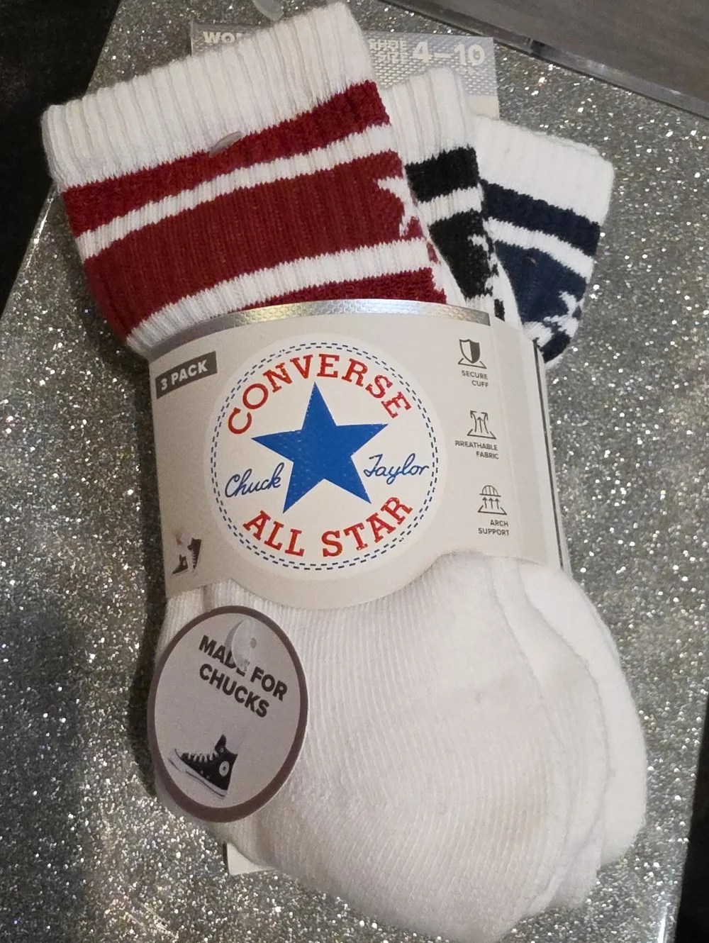 Converse 3-PK Cushioned Half Crew Chevron Star Striped Socks
